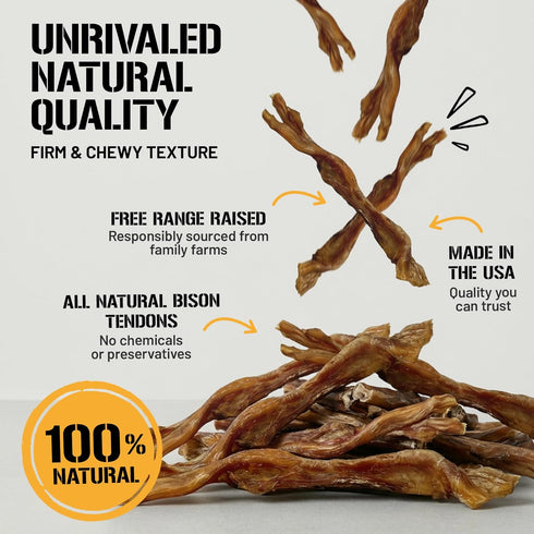7-9 inch, 6 Dog Chits Beef Tendons for Dogs & Puppies - High Protein, Low Fat - All Natural Beef Tendon Chew - Chewy