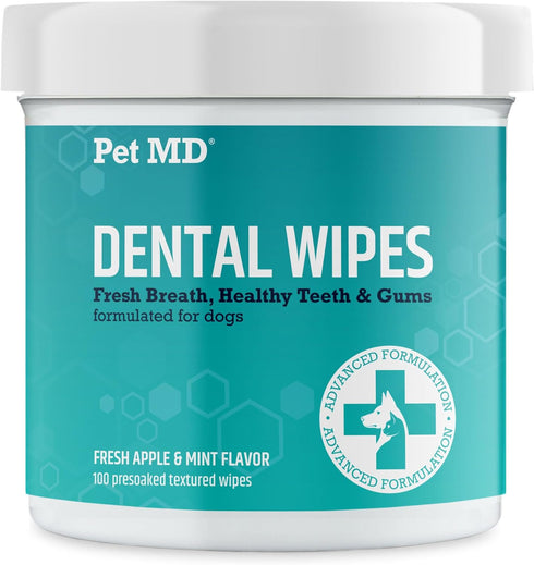Pet MD Dog Breath Freshener Dental Wipes for Dogs, Tartar and Plaque Remover, 100 Count