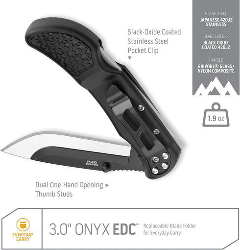 OUTDOOR EDGE 3.0" Onyx EDC Replaceable Blade Folding Pocket Knife with Dual Thumb Opener
