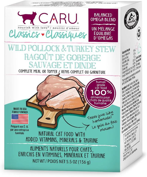 CARU Classics Wild Pollock & Turkey Stew Wet Cat Food, 5.5-oz box, case of 12