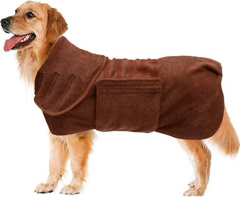 Geyecete Dog Drying Coat - Microfibre Fast Drying Super Absorbent Pet Bath Robe Towel, Luxuriously Soft - Khaki - S