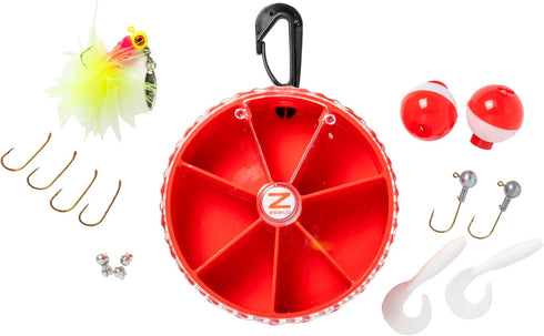 Zebco Crappie/Panfish Fishing Tackle Dial Pack, 15 Total Pieces, Hooks, Sinkers, Bobbers, Red