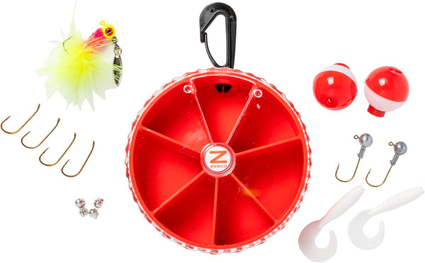 Zebco Crappie/Panfish Fishing Tackle Dial Pack, 15 Total Pieces, Hooks, Sinkers, Bobbers, Red