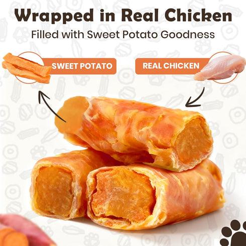 1.35 Chicken Wrapped Sweet Potato Dog Treats, Gluten & Grain Free Dog Chews for Puppy and Small Dogs, Pound