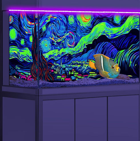 48X24IN Blacklight Vincent Van Gogh Aquarium Background, UV Fish Tank Background Art with 10 EVA Tape