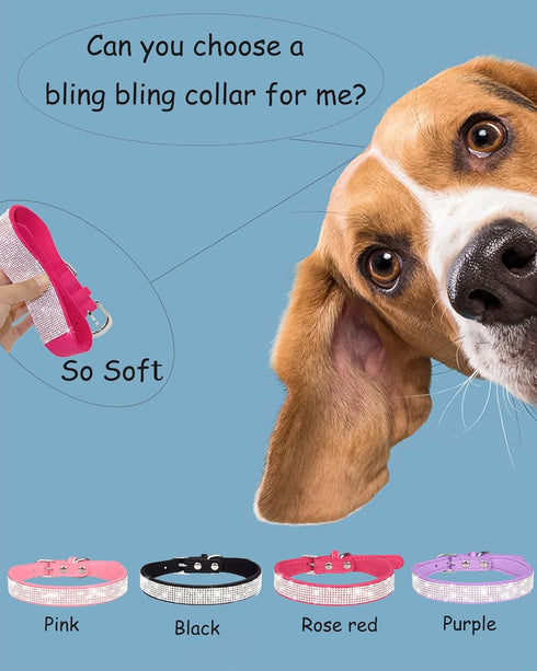 Bling Dog Collar for Small Medium Large Dogs, Rhinestone Dog Collars for Girl and boy Dog, Diamond Puppy Collars, Adjustable Leather Suede SOFE Cat Collar (M(13"-15.4"/33CM-39CM), Rose Red1)