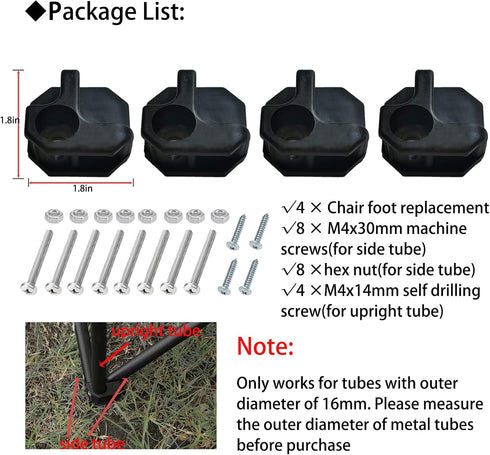 KK magsun 4 Packs, Camping Chair Replacement Feet Heavy Duty Repair Feet for Folding Chair Stool, Portable Camp Chair