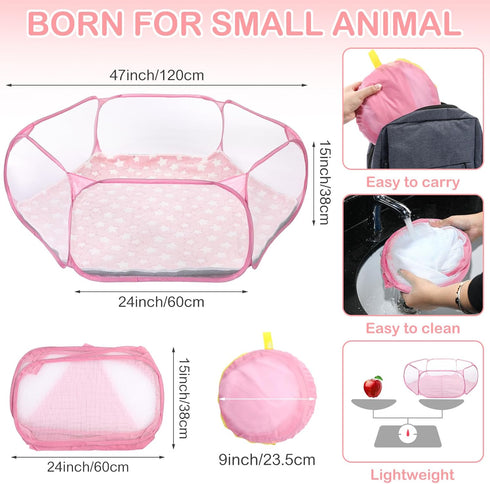 VitalCozy Hamster Playpen with Mat Small Animal Cage Tent Breathable Transparent Guinea Pig Playpen Waterproof Portable