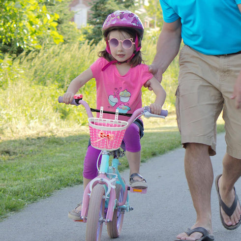 Kids Bike Basket for Girls Boys, Bicycle Basket with Bell, Stickers, and Sunglasses