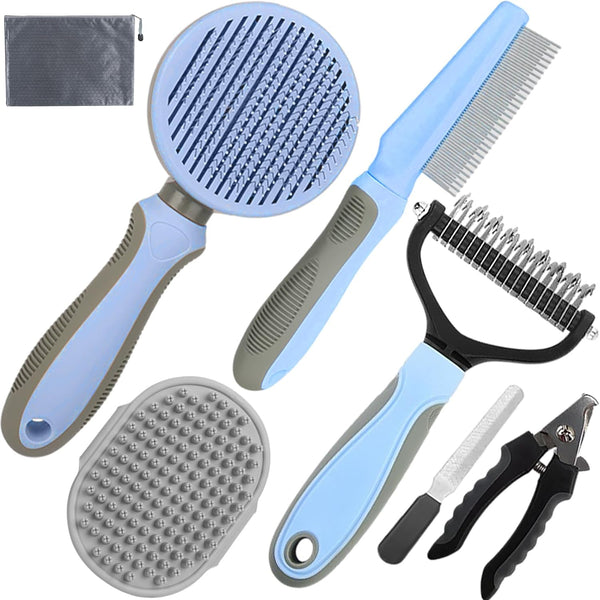 Dog Brush for Shedding, 7 PCS Pet Grooming Kit including Grooming Brush, Deshedding Tool, Dematting Comb, Nail Clipper,