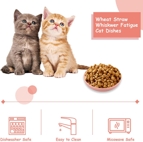 6-Pieces Whisker Fatigue Cat Bowl, 5.5 Inch Shallow Dish for Kittens and Short Legged Cats, Wheat Straw