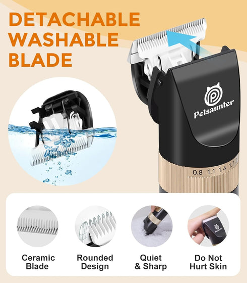 Dog Grooming Clippers Kit, Low Noise Electric Trimmer, 4-Speed & LCD, Cordless Rechargeable Hair Clippers for Thick
