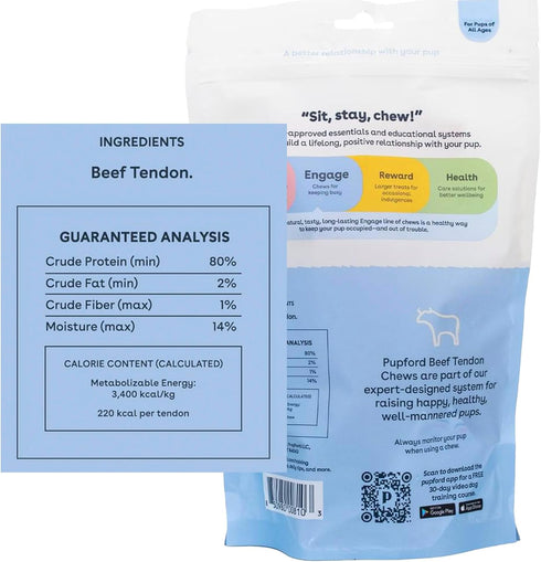 Pupford Beef Tendon Chews for Dogs, Extra Thick, Long-Lasting, Low Calorie, 5 Count