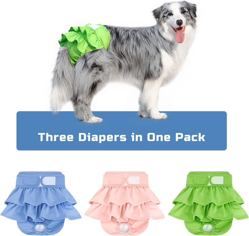 3 Pack Reusable Dog Diapers Female Washable Highly Absorbent Doggie Diapers, Flexible Doggy Diapers Female, Leak-Proof