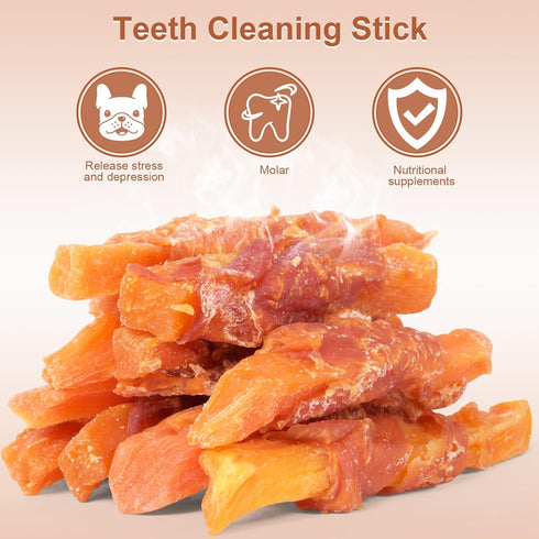 1lb/454g Soft Dog Treats Chicken Sweet Potato Sticks Puppy Easy to Digest Training Snacks Chicken Wrapped Sweet Potato