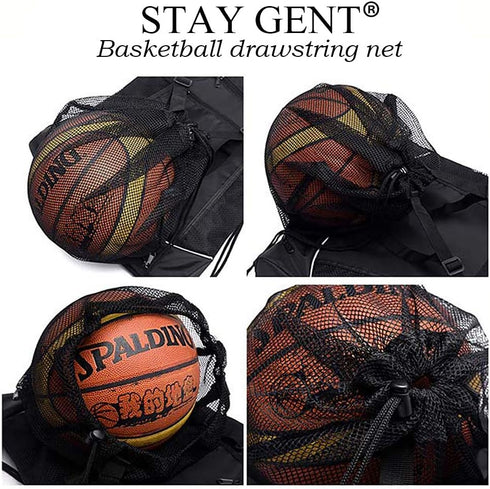 STAY GENT Drawstring Basketball Backpack for Boys - Foldable Soccer Gym Bag with Detachable Ball Mesh Bag