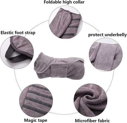 Geyecete Dog Drying Coat, Fast Dry Dog Bag, Microfibre Bathrobe Towel, Luxuriously Soft, Gray, XXL