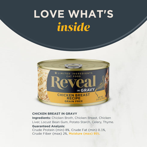 Reveal Natural Wet Cat Food, 24 Count, Grain Free Chicken Breast in Gravy, 2.47 oz Cans