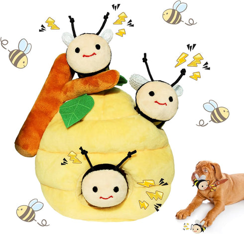 Whaline 4Pcs Bee Interactive Dog Toys for Boredom, Colorful Squeaky Honey Pot Puzzle Toys for All Dogs