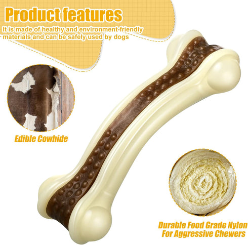 Sosation 3 Pack Bone Chew Toys - Nylon Beef Flavor for Large/Medium/Small Puppies, Curved Bone