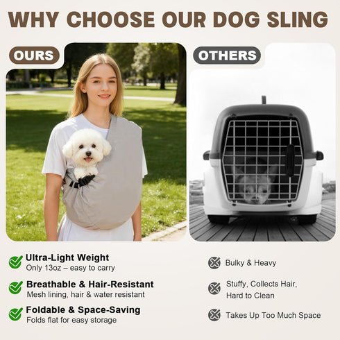 Pawfun Dog Carrier Sling for Small Dogs Cats- Hands Free Pet Sling Carrier with Mesh Lining Pocket & Safety Hook