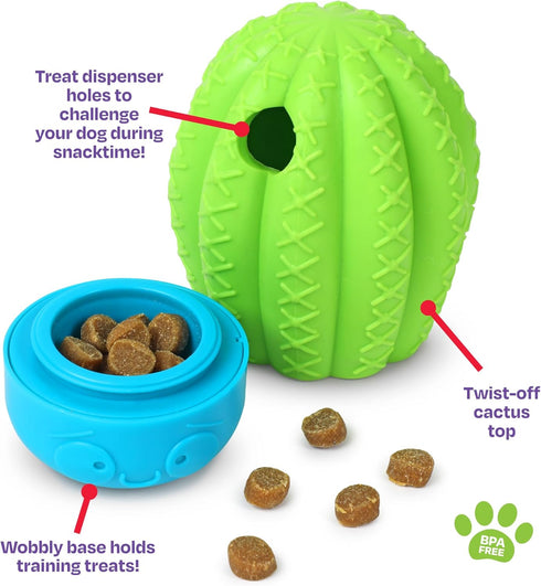 Brightkins Cactus Surprise Treat Dispenser, Dog Birthday Toy, Treat Dispenser for All Breeds, Medium