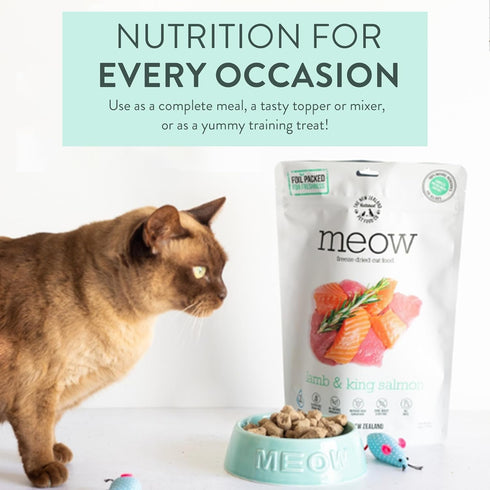 Meow Freeze Dried Cat Food, High Protein Lamb & King Salmon Recipe, Meals & Toppers, Dry Cat Food, 9.9oz