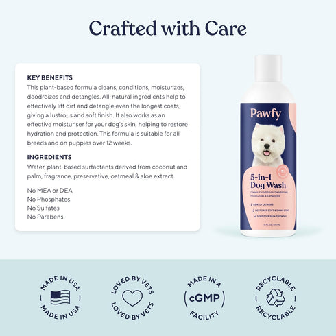 5 1 Pawfy Dog Shampoo and Conditioner for Itchy Skin Relief | Puppy Shampoo for Sensitive Skin | Natural in Pet Shampoo