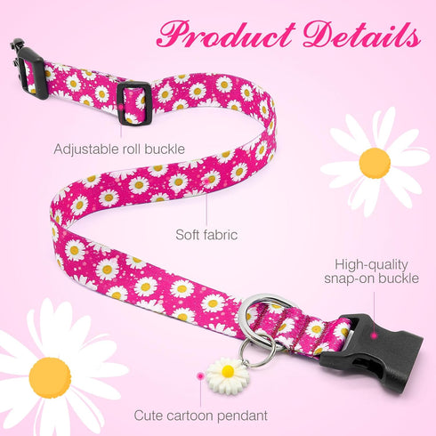 BiPawTi Cute Flower Dog Collar with Daisies Charms, Pretty Floral Collar for Small Dogs, Female Puppy Girls Boys (S,