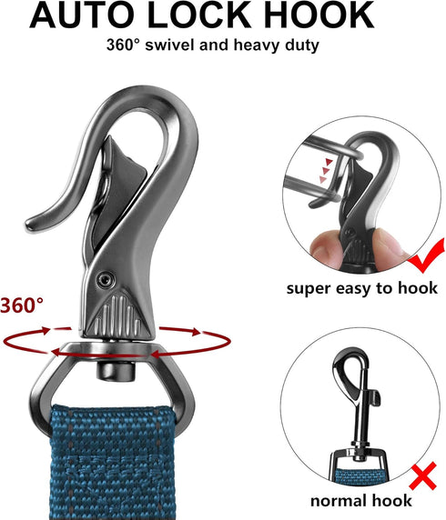 TwoEar 5FT 1IN Strong Blue Dog Leash with 2 Padded Handles for Extra Control, Reflective Lead for Small Medium Large