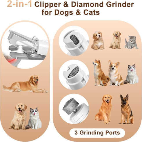 GLOWLY SUN 2-in-1 Trimmer 2 Dog Nail Clippers and Cat Nail Clippers with Light, Quick Sensor and Safety Guard, USB