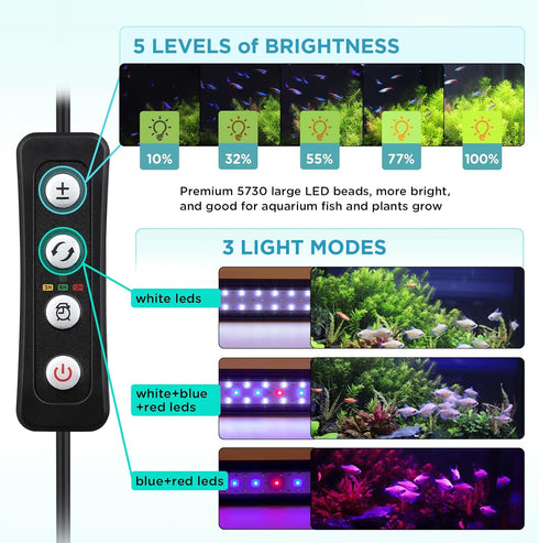 hygger 7W Full Spectrum Aquarium Light, Aluminum Alloy Shell for Freshwater Fish Tank (5-9.5 inch)
