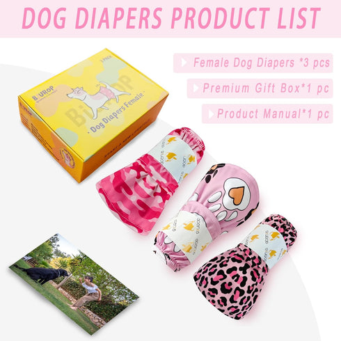 Cathy Doll 3 Pack Premium Reusable Washable Dog Diapers for Female Dogs in Heat Period Incontinence Puppy Training