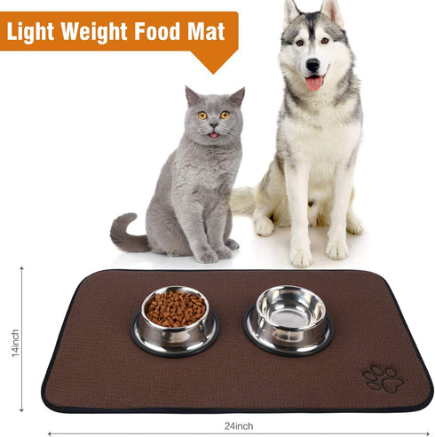 Sinland Microfiber Pet Bowl Food Mat 14 Inch x 24 Inch Brown with Anti-Skid Backing