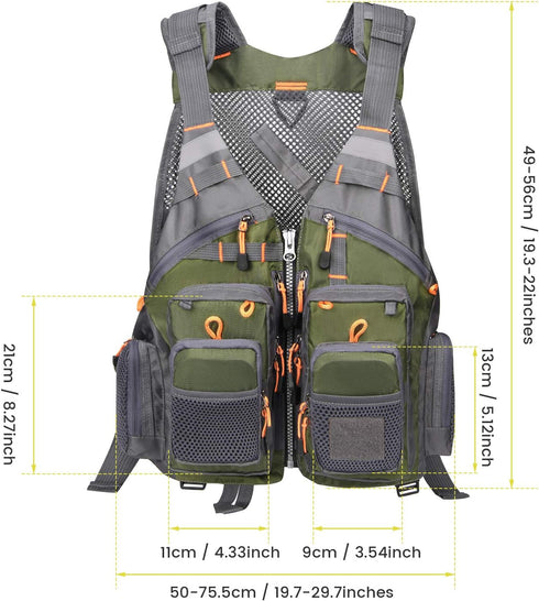 Gonex Fly Fishing Vest for Men Women, Adjustable Comfortable Fishing Vest with Multi-Pockets Reflective Stripes