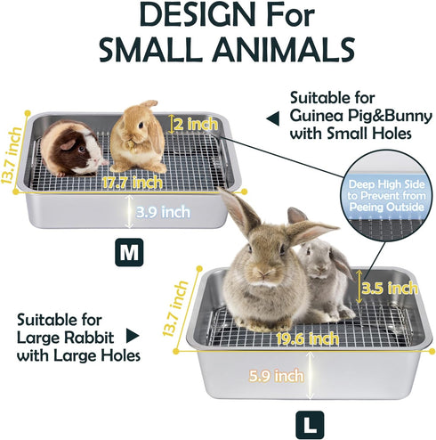 MEEXPAWS Guinea Pig Stainless Steel Litter Box with Raised Grid and Washable Pad,Small Bunny Rabbit Litter Pan High