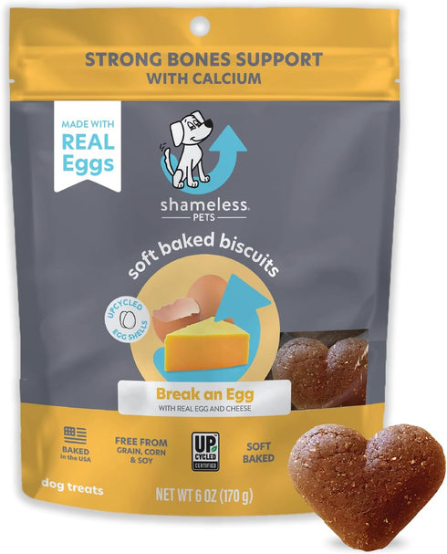 Shameless Pets Soft-Baked Dog Treats, Break an Egg - Natural Healthy Chews for Strong Bones Support - 1-Pack