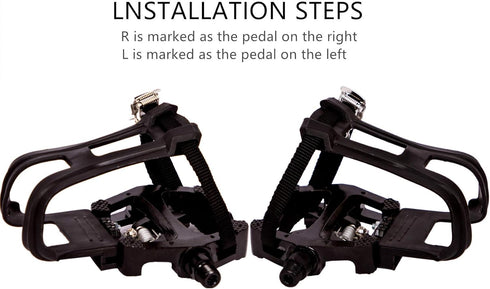 YBEKI SPD Pedals, Hybrid Pedal with Toe Clip & Straps, Suitable for Spin Bike & Indoor Exercise Bikes