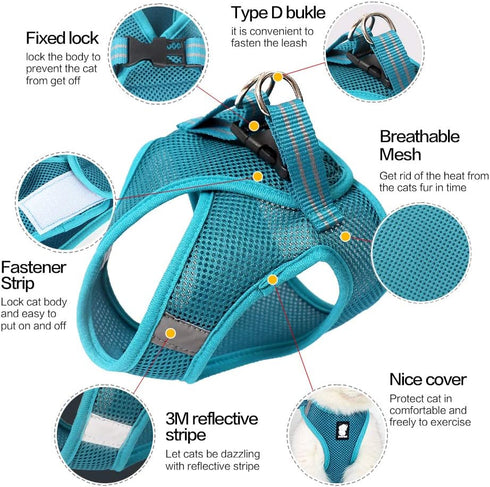 HEYWEAN Cat Harness and Leash, Ultra Light Escape Proof Kitten Collar Walking Jacket, Soft and Comfortable