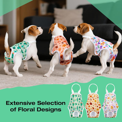 FurVeluxia 3 Pack Washable Female Dog Diapers with Adjustable Suspender, Reusable Sanitary Panties for Dogs in Heat