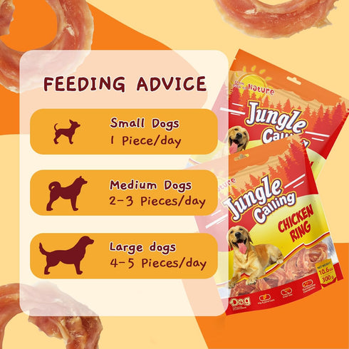 10.6 oz Jungle Calling Chicken Rings Dog Treats, Slow Roasted Chicken Jerky, Rawhide Free Dog Chews, High Protein