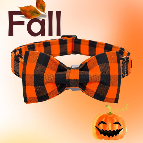 Fall Dog Collar with Bow Tie by Lionheart glory, Adjustable Halloween Dog Collar for Small Dogs
