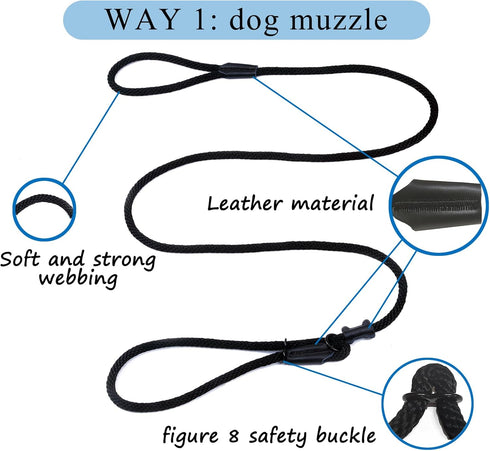 Multifunctional Figure 8 Padded Head Halter, Walking Training Leather Stopper Rope Slip Lead Dog Leash Muzzle (Grey)