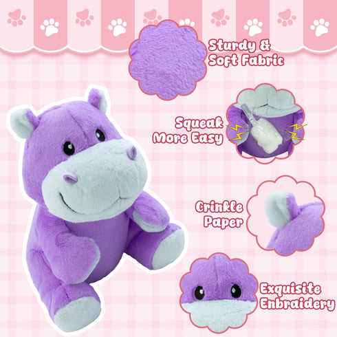 OraneeeO Plush Squeaky Toys for Dogs, Stuffed Hippo Toys with Crinkle to Keep Them Busy, Puppy Teething Toys for Indoor
