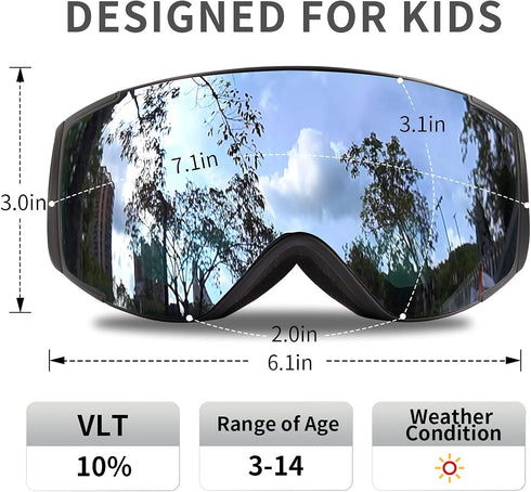 Freela Kids Ski Snowboard Goggles - Anti Fog Anti UV Goggles for Toddler(3-14) Girls Boys Snow Skiing Equipment
