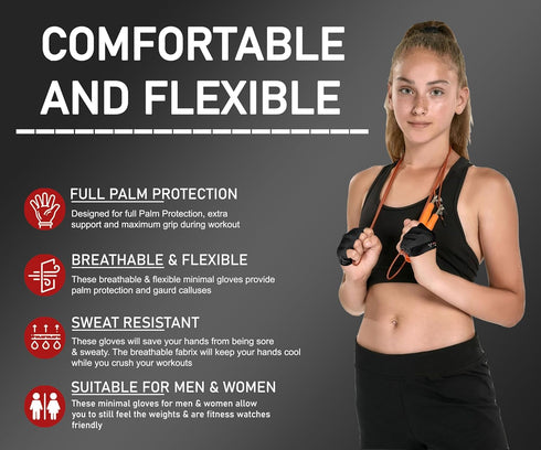 FITNESS FORCE Workout Gloves for Men & Women Partial Weight Lifting Non-Slip Gym Gloves, Lifting Grip for Calluses