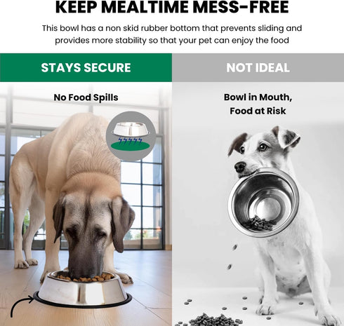 Iconic Pet Stainless Steel Non-Skid Pet Bowl, Rust Free, Odor Resistant for Dogs and Cats