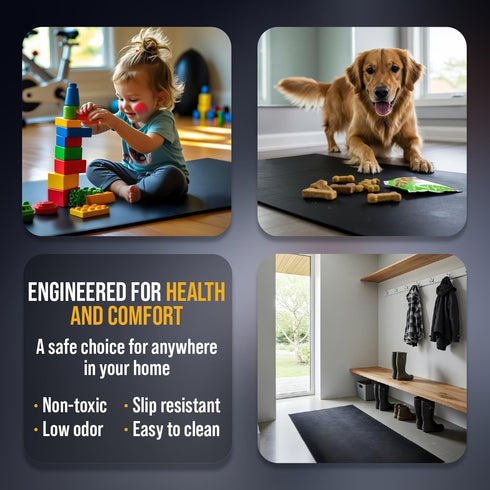 100% Rubber King Multi-Purpose Exercise Mat - Recycled Thick Rubber Mat for Home Gym Flooring, Non-Slip, Low-Odor