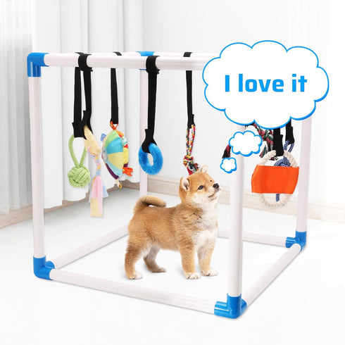 8 0-6 Puppy Play Gym with Hanging Interactive Toys, Indoor Jungle Gym for Small Dogs & Puppies Months, Adjustable PVC