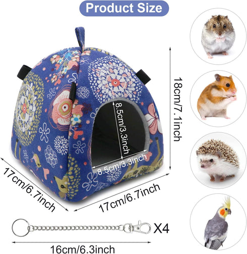 Hamster Tent Bed Winter Warm Hammock for Gerbil, Rat, Sugar Glider, Squirrel, Hedgehog, Small Birds (M, Blue Elk)